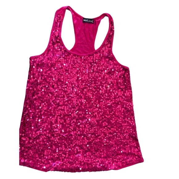 Wet Seal | Tops | Wet Seal Hot Pink Sequin Racerback Tank